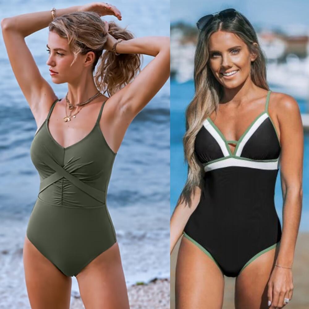 NWT Cupshe One Piece Swimsuit Cheeky Keyhole & Ruched Twist Front Bundle Size S